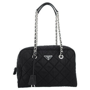 Prada Tessuto Impuntu Quilted Chain Shoulder Bag Black